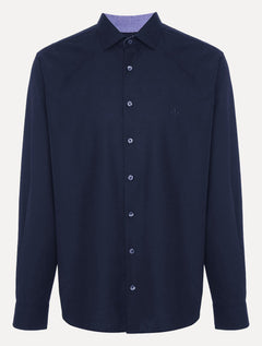 Camisa Dudalina Masculina Comfort Superfine Cotton Mono Logo Azul Escuro