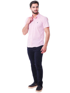 Camisa Ralph Lauren Masculina Manga Curta Slim Fit Stretch Poplin Rosa