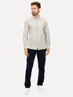 Camisa Tommy Hilfiger Masculina Oxford Slim Bold Stripe Cinza Mescla