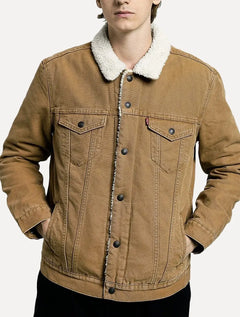 Jaqueta Jeans Levis Masculina Sherpa Trucker Marrom