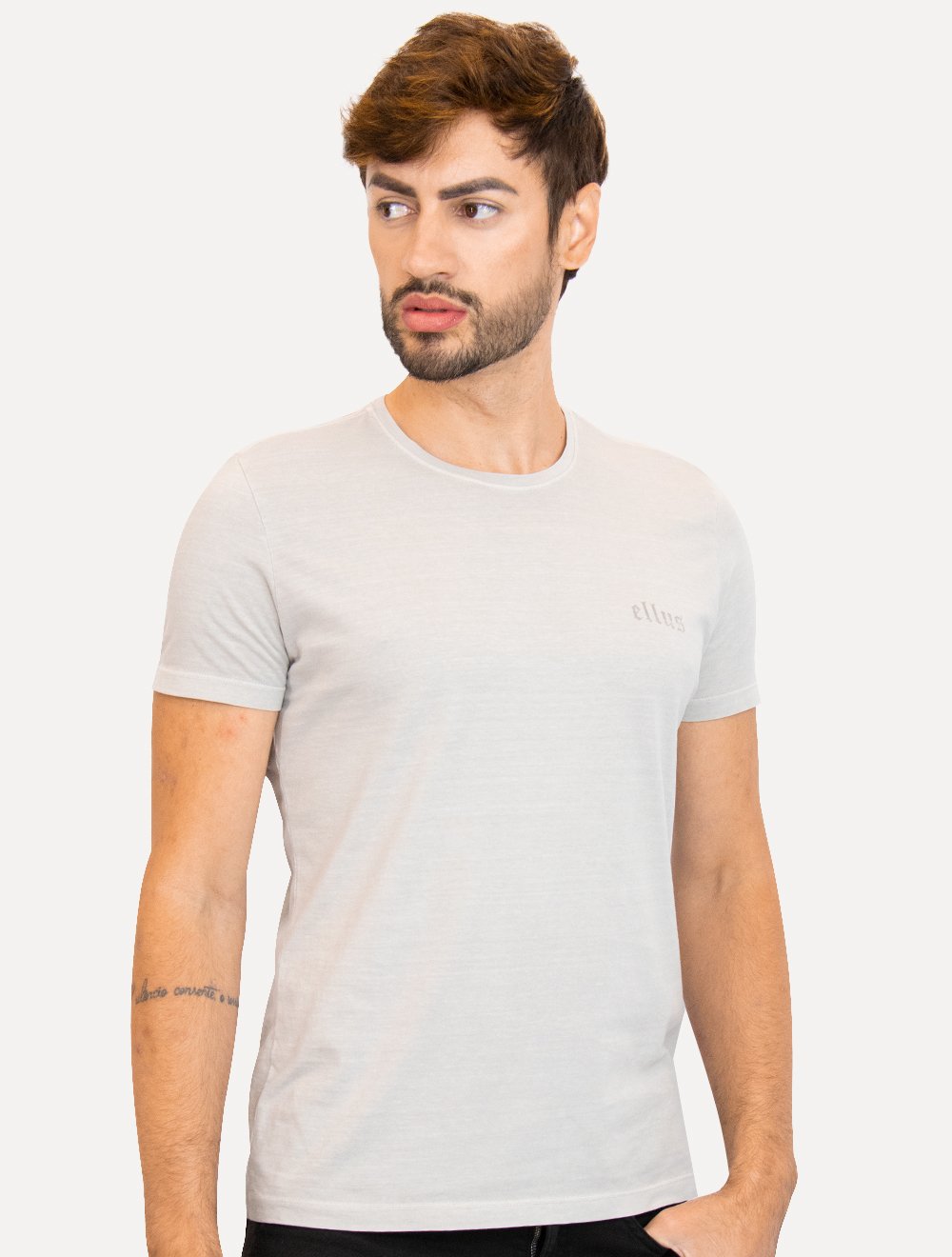Camiseta Ellus Masculina Cotton Fine Grunge Gothic Classic Cinza Claro