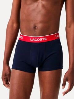 Cuecas Lacoste Boxer Casual Jersey Red Color Signature Azul Marinho Pack 3UN