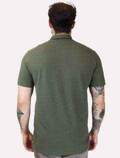 Polo Guess Masculina Piquet Silk Linear Dark Friso Verde Militar