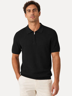 Polo Dixen Masculina Tricot Texturizada Manga Curta Ziper Preta