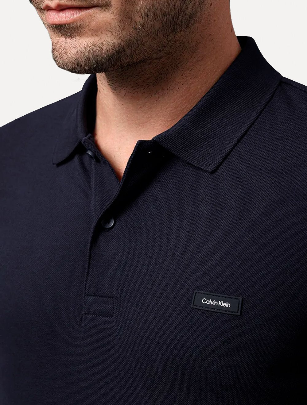 Polo Calvin Klein Masculina Piquet Slim Stretch Button Azul Marinho