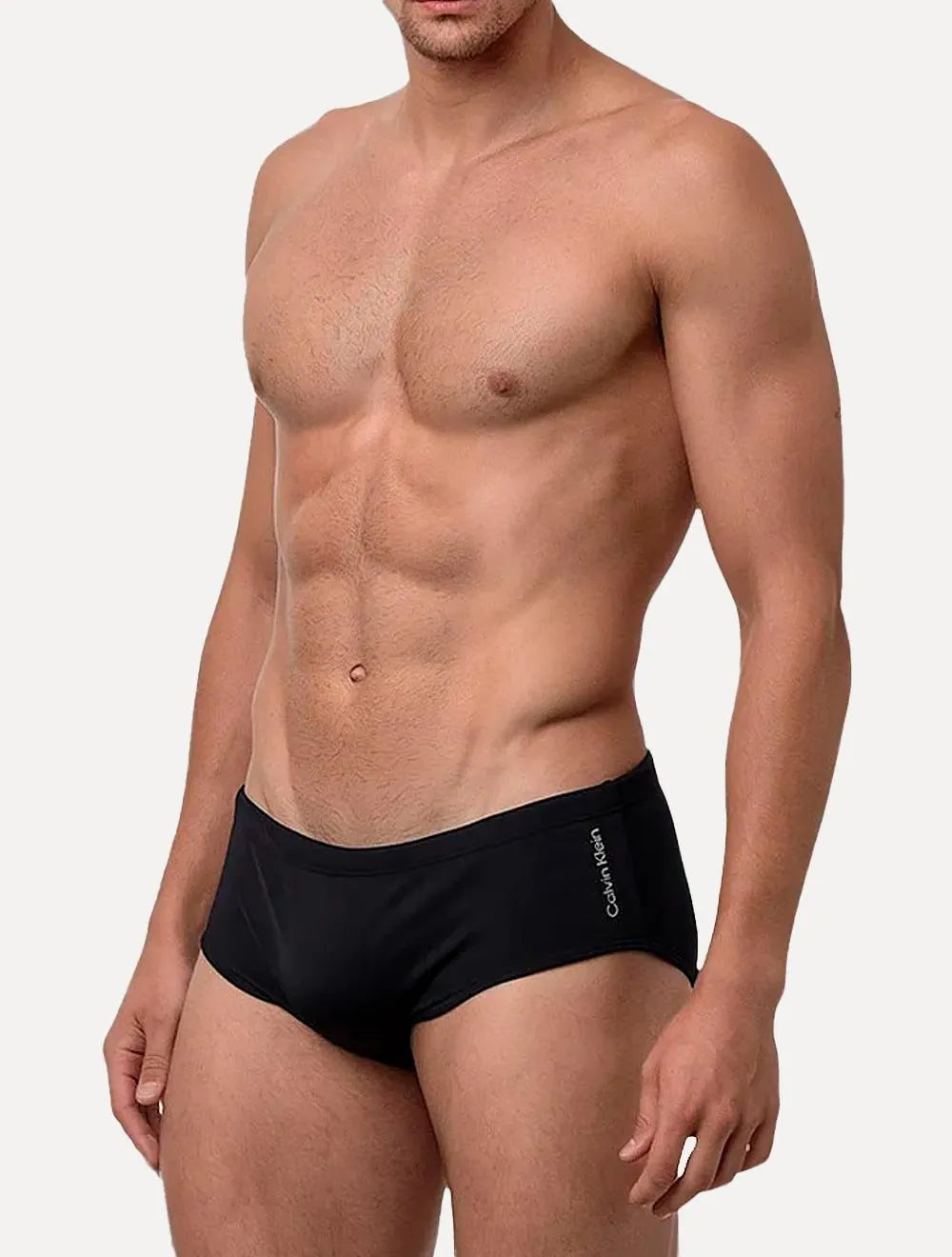 Sunga Calvin Klein Swimwear Slim Vertical Light Logo Pequeno Preta