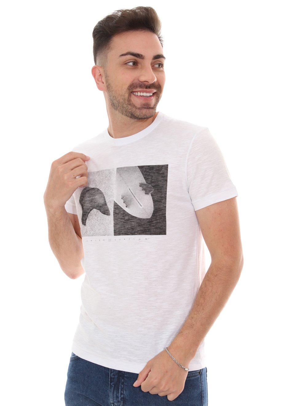 Camiseta Osklen Masculina Slim Rough Cap Neoprene Branca