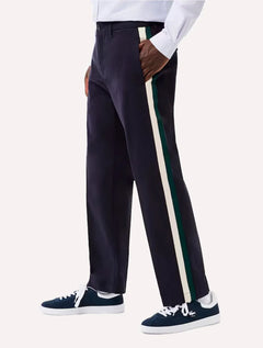 Calça Lacoste Masculina Sarja Chino Straight Fit Contrast Stripe Azul Marinho