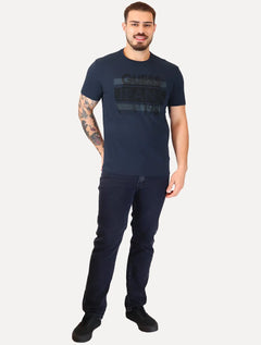 Camiseta Guess Masculina Silk Logo Scratchs Azul Marinho