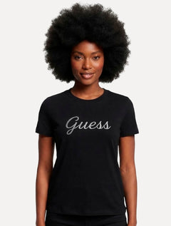 Camiseta Guess Feminina Signature Embroidery Logo Preta