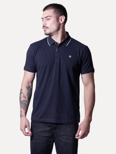 Polo Dudalina Masculina Piquet Chambray Azul Marinho