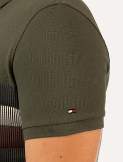 Polo Tommy Hilfiger Masculina Regular Shadow Global Stripe Verde Militar