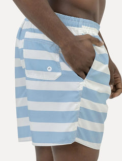 Short King & Joe Masculina Nylon Listrado Azul Claro