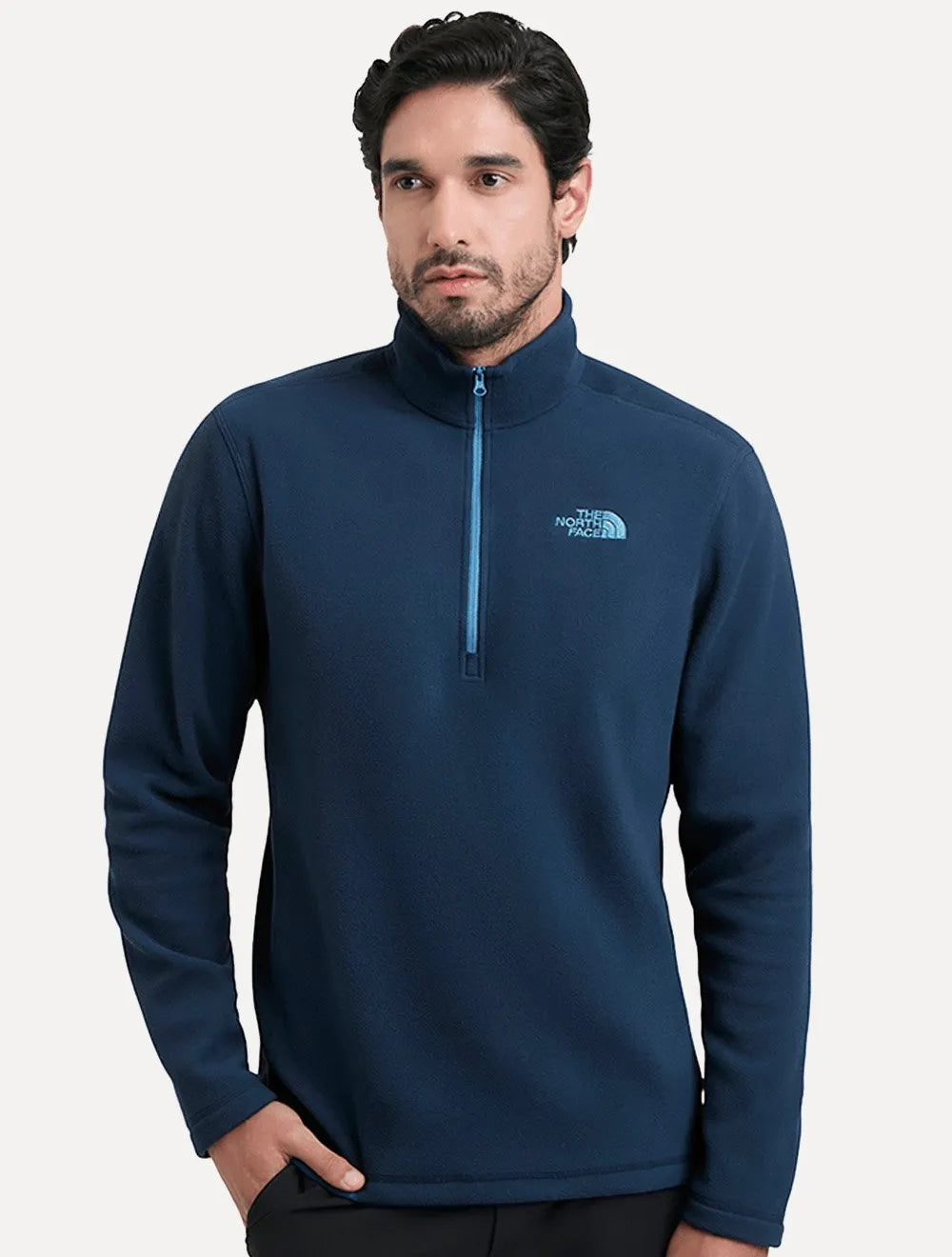 Blusa The North Face Fleece TKA 100 Glacier 1/4 Zip Mono Logo Azul Marinho