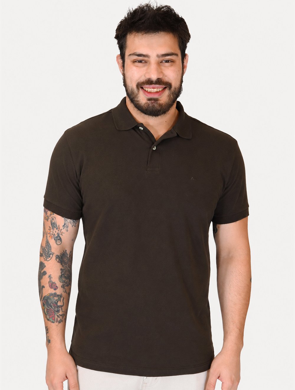 Polo Aramis Masculina Piquet Basic Mono Marrom Mescla