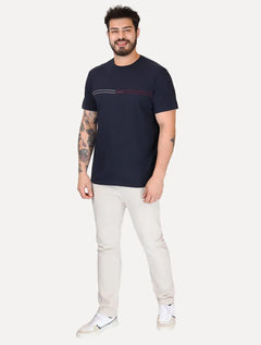 Camiseta Tommy Jeans Masculina Core Linear Stripe Logo Azul Marinho