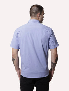 Camisa Ellus Masculina Regular Manga Curta Tricoline LY Stretch Jemez Listrada Azul