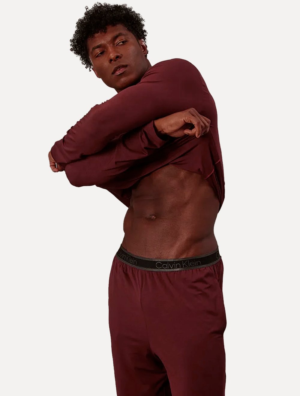Pijama Calvin Klein Masculino Manga Longa Calça CK Modal Bordô
