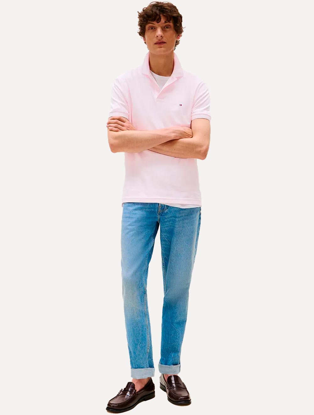 Polo Tommy Hilfiger Masculina Malha Liquid Cotton Seasonal Rosa Claro