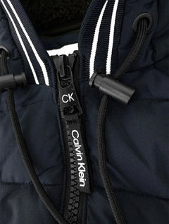 Jaqueta Calvin Klein Masculina Hoodie Matelassê Stripes Azul Marinho