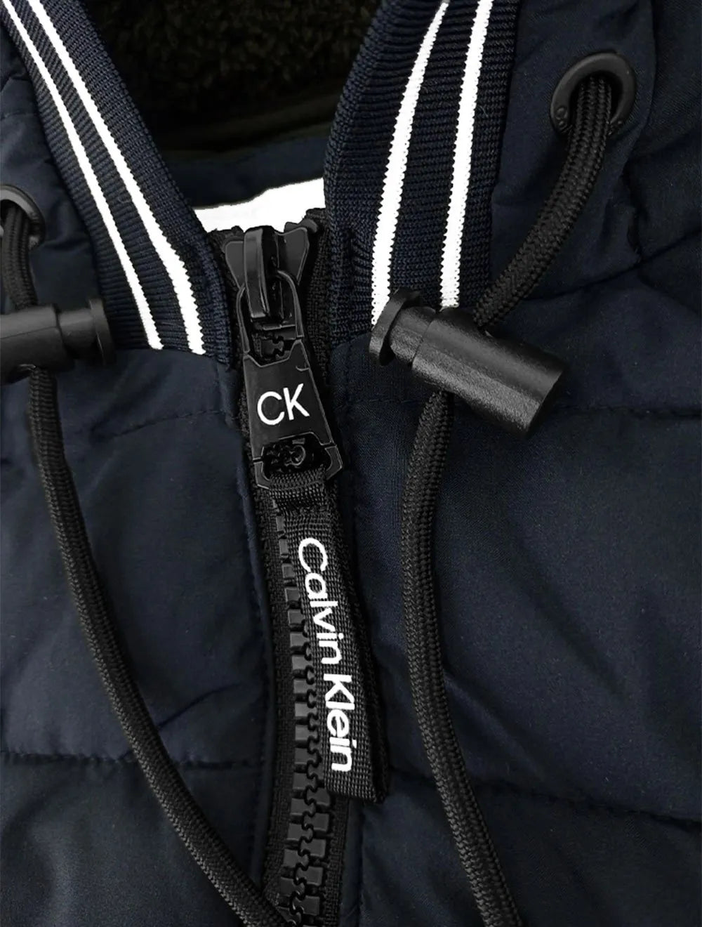 Jaqueta Calvin Klein Masculina Hoodie Matelassê Stripes Azul Marinho