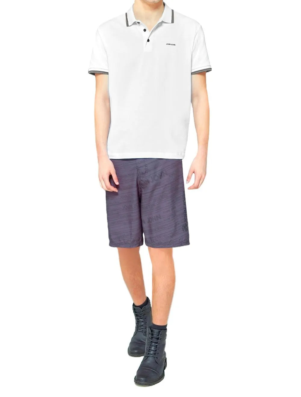 Polo John John Masculina Two Lines Branca