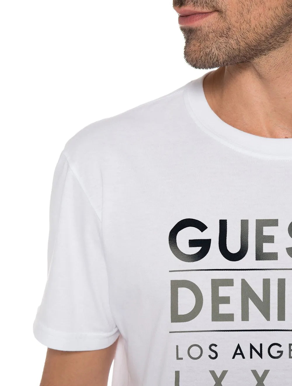 Camiseta Guess Masculina Denim Los Angeles Gradient Branca