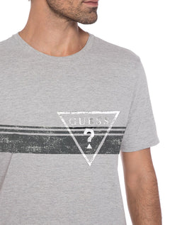 Camiseta Guess Masculina Grunge Sash Logo Cinza Mescla