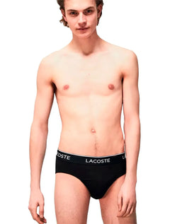 Cueca Lacoste Brief Slip Lettered Waist Preta Pack 3UN