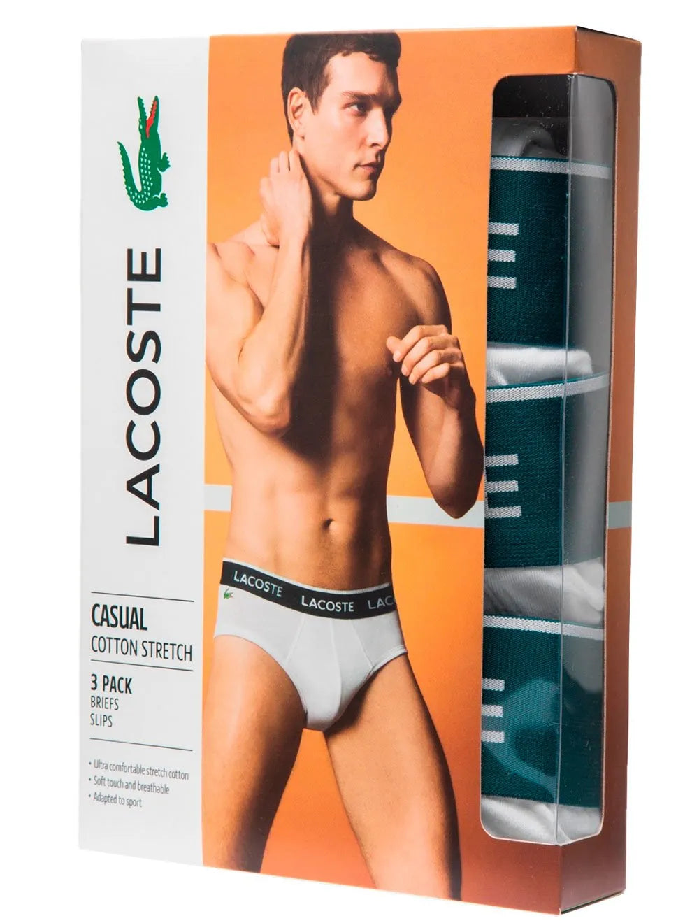 Cueca Lacoste Brief Slip Lettered Waist Branca Pack 3UN