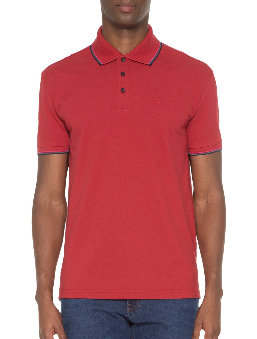 Polo Ellus Masculina Piquet Tipped Collar Vermelho Mescla
