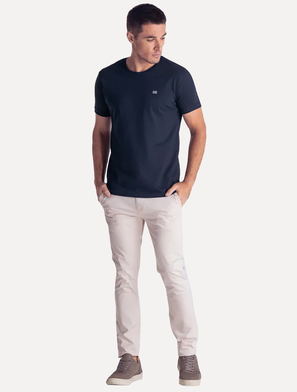 Camiseta King & Joe Masculina Slim Basic Light Small Logo Azul Marinho