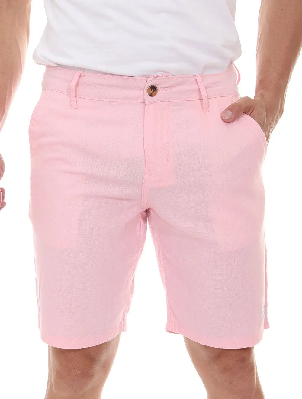 Bermuda Ralph Lauren Masculina Linho Blue Icon Rosa Claro