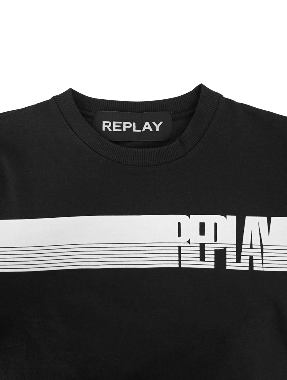 Moletom Replay Masculino Crewneck Brand Stripes Preto