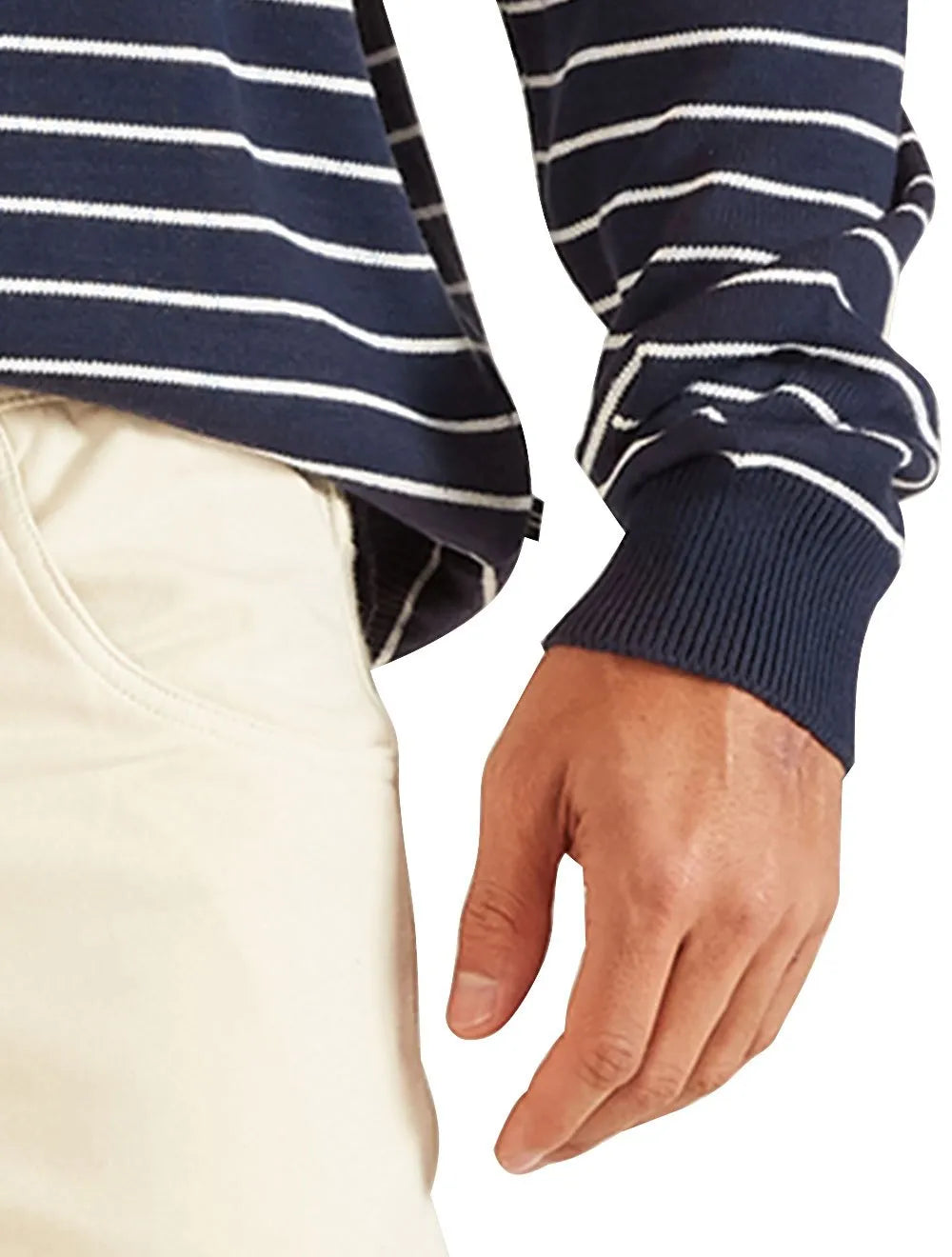 Blusa Nautica Masculina Tricot Sweater Cotton White Stripes Azul Marinho