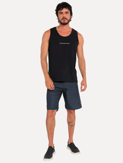 Bermuda Calvin Klein Swimwear D'Água Masculina Faixas Chumbo Azul Escuro