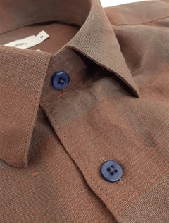 Camisa VR Masculina Linho Blend Clássica Plaid Marrom