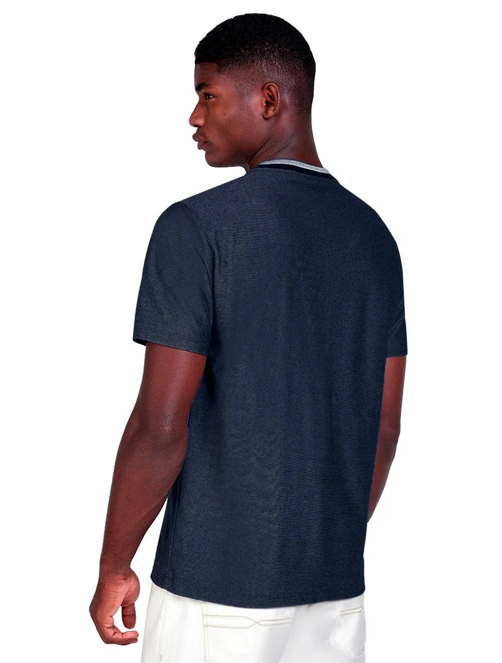 Camiseta Dudalina Regular Retilinea Gola Dots Azul Marinho