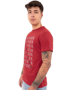 Camiseta Tommy Hilfiger Masculina Logo Repeat Tee Vermelha