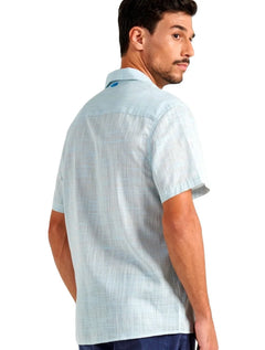 Camisa Colcci Masculina Manga Curta Relax Logo Azul Claro Off-White Mescla