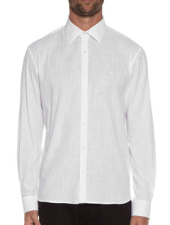 Camisa Ellus Masculina Regular Linen Like Classic Italian Branca
