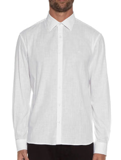 Camisa Ellus Masculina Regular Linen Like Classic Italian Branca