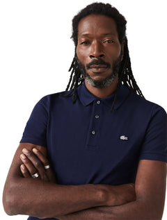 Polo Lacoste Masculina Piquet Slim Fit Stretch Azul Marinho