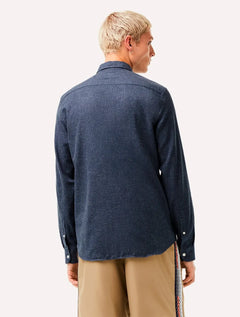 Camisa Lacoste Masculina Slim Fit Cotton Chambray Azul Escuro Mescla