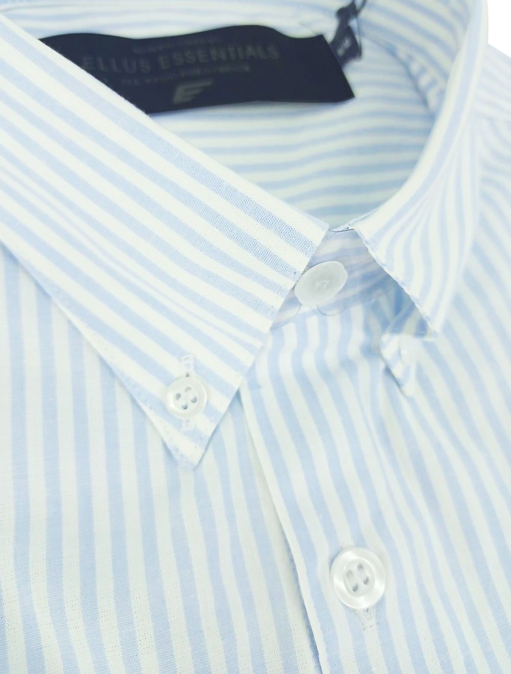 Camisa Ellus Masculina Tricoline LY Slim Midi Stripe Button Down Branco Azul Claro