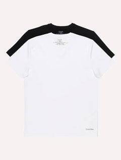 Camisetas Calvin Klein Underwear Masculinas V-Neck Branca e Preta Pack 2UN