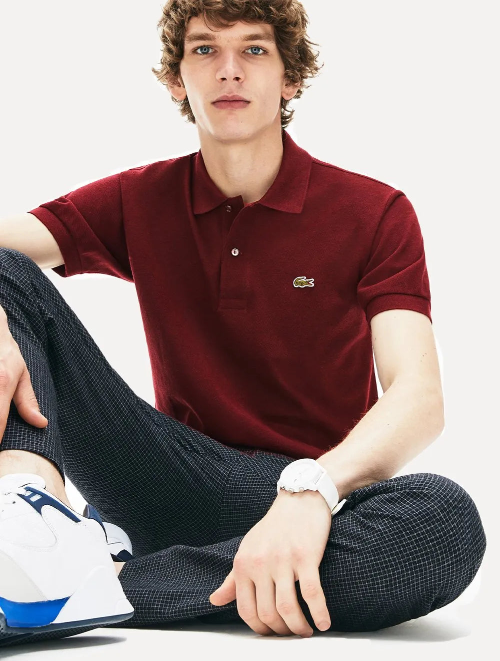 Camisa Polo Lacoste Masculina Classic Fit Mescla Bordô