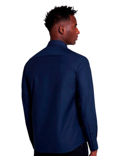 Camisa Dudalina Masculina Slim Tricoline Lisa Azul Marinho