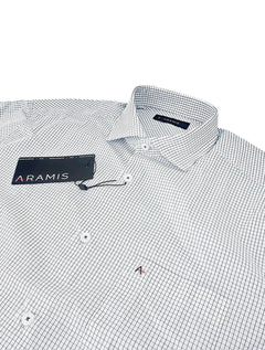 Camisa Aramis Masculina Regular Manga Curta Tricoline Micro Xadrez Branco/Marinho