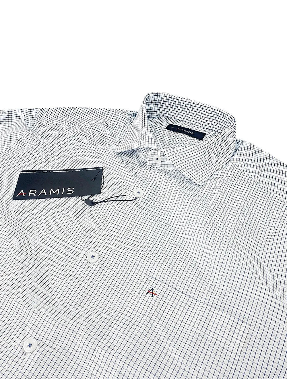 Camisa Aramis Masculina Regular Manga Curta Tricoline Micro Xadrez Branco/Marinho